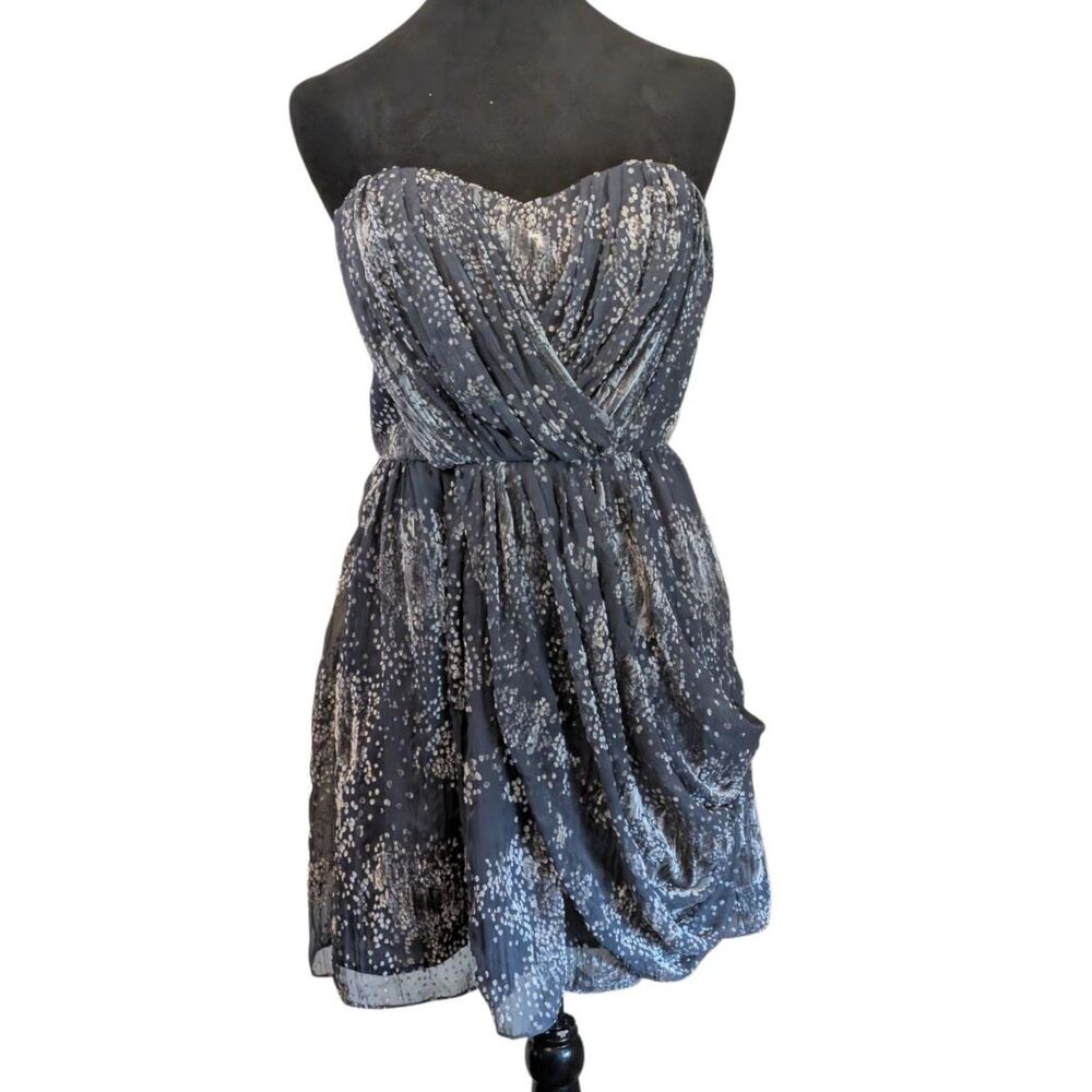 BCBG Romantic Goth Dark Coquette Draped Strapless Tulip Cocktail Dress, Size 4